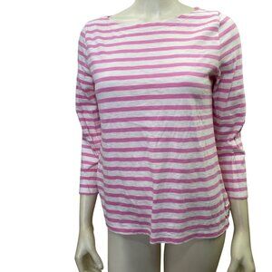 J.Crew‎ Womens Pink & White Striped 3/4 Sleeve Shirt Size S
